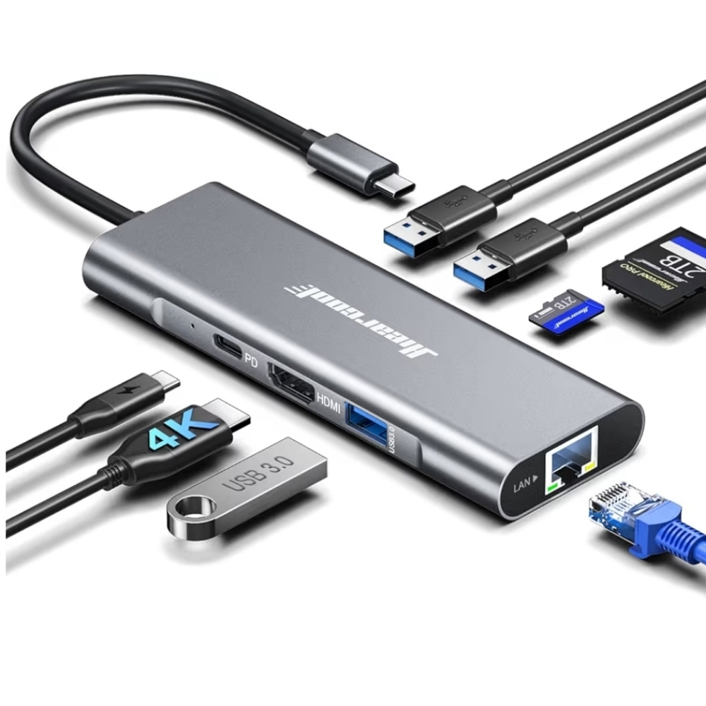 Hiearcool USB C Hub Ethernet 8-in-1, 4K@60Hz USB-C to HDMI Multiport Adapter Hub
